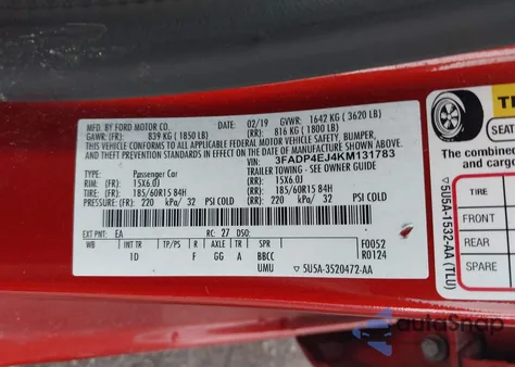 2019 Ford Fiesta Se из США, поврежденный, VIN 3FADP4EJ4KM131783